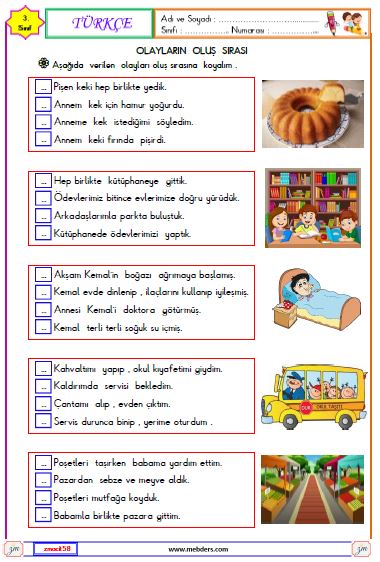 3. Sınıf Türkçe Olayların Oluş Sırası Etkinliği